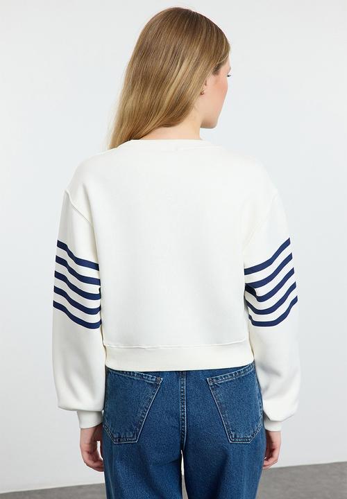 Trendyol - Ecru striped regular pattern knitted sweatshirt