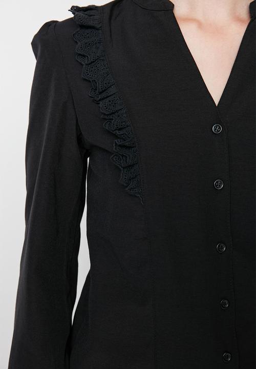 Trendyol - Black lace cotton woven shirt