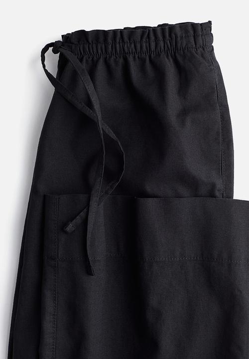 H&M - Wide linen-blend trousers - black