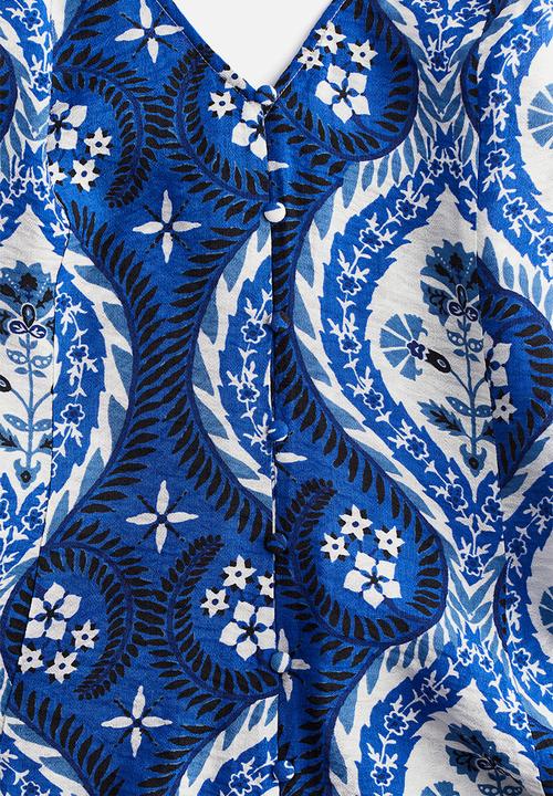 H&M - A-line strappy dress - bright blue/patterned
