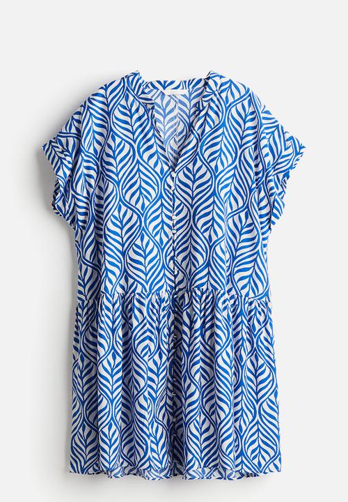 H&M - Crinkled tunic dress - blue & leaf-patterned