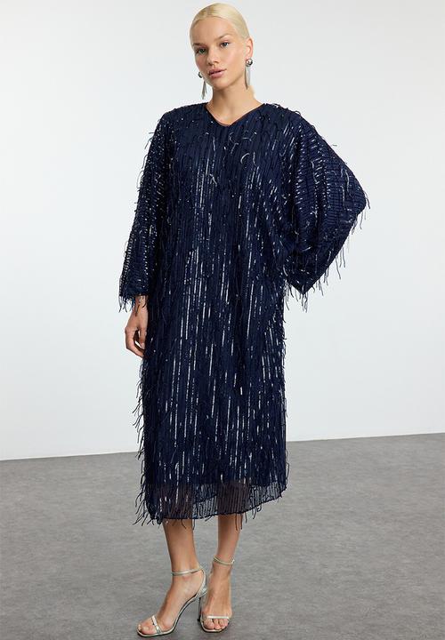 Trendyol - Navy Blue Sequined Evening Dress