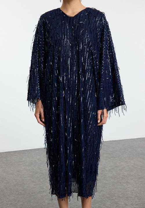 Trendyol - Navy Blue Sequined Evening Dress