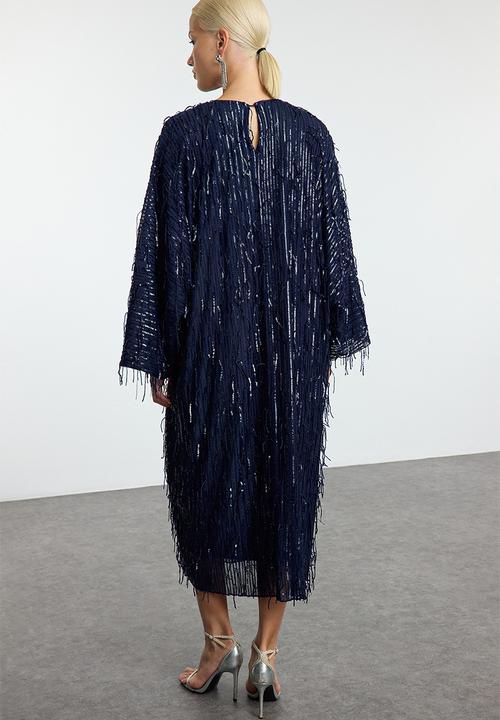 Trendyol - Navy Blue Sequined Evening Dress