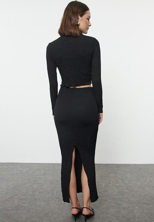 Trendyol - Black jacquard-knit bottom-top set