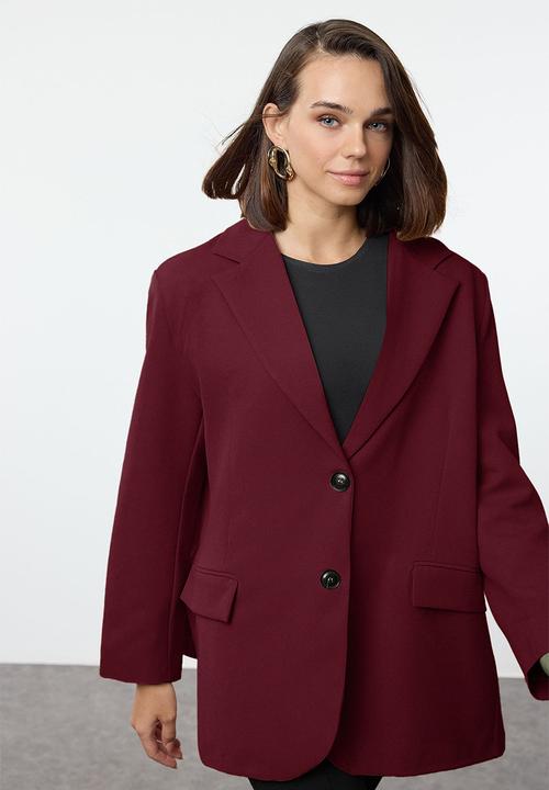 Trendyol - Claret red extra oversize blazer jacket