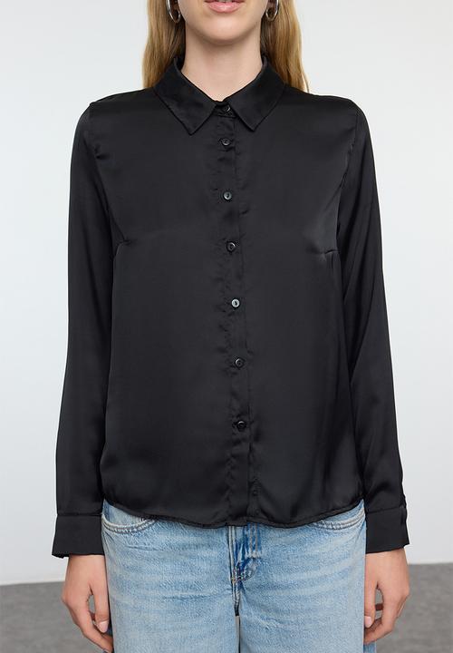 Trendyol - Black satin fabric regular pattern woven shirt