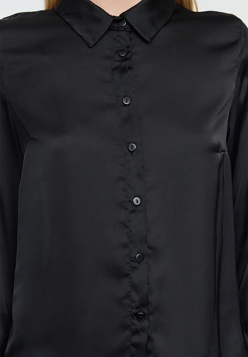 Trendyol - Black satin fabric regular pattern woven shirt
