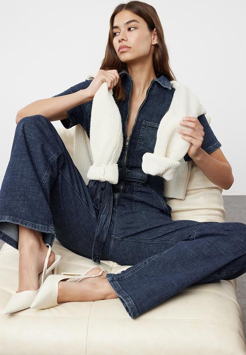 Trendyol - Dark Blue Belted Denim Overalls