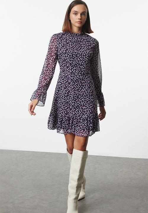 Trendyol - Purple Floral Mini Woven Dress