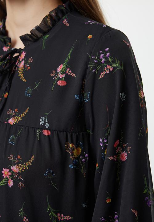 Trendyol - Black Floral Collar Woven Dress