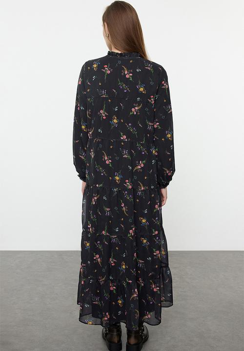 Trendyol - Black Floral Collar Woven Dress