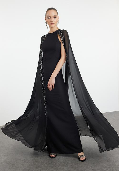 Trendyol - Black Cape Evening Dress