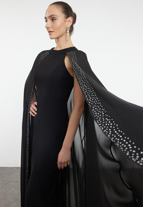 Trendyol - Black Cape Evening Dress