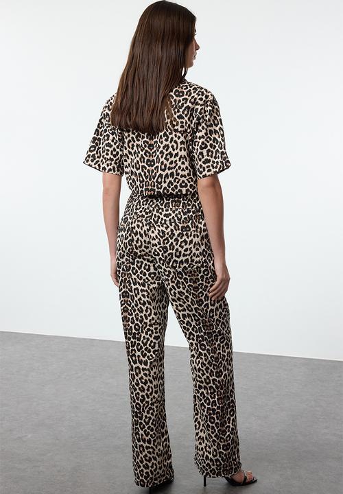 Trendyol - Multicolored Leopard Patterned High Waist Wide Leg Jeans