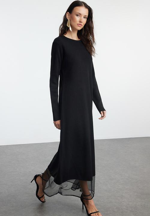 Trendyol - Black Tulle Detailed Skirt Knit Dress