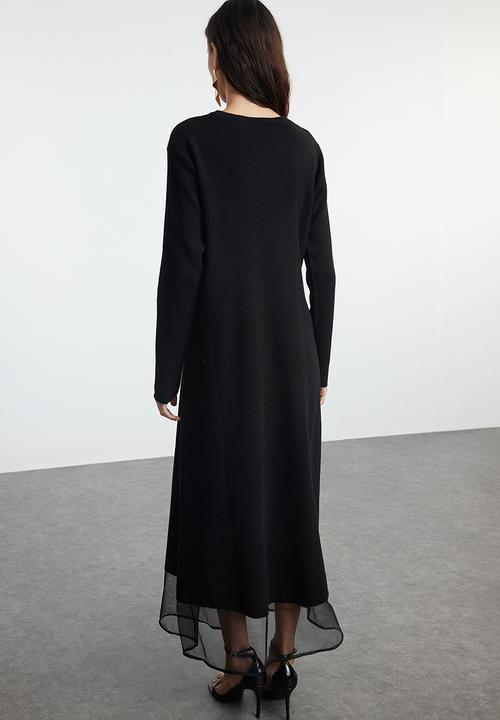 Trendyol - Black Tulle Detailed Skirt Knit Dress