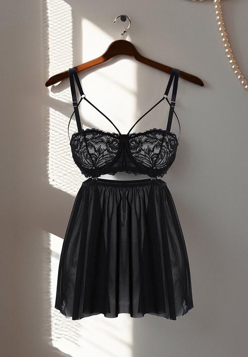 Trendyol - Black Lace Knitted Babydoll
