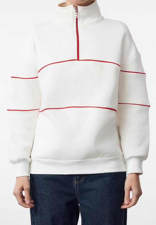 Trendyol - Ecru ribbed detailed zippered collar oversize knitted sweatshirt