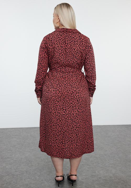 Trendyol - Plus Belted  Shirt Dress  - animal/tile leopard