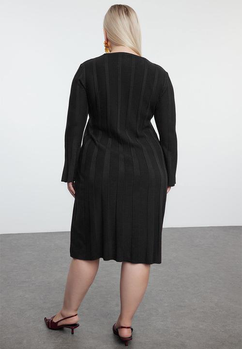 Trendyol - Black ribbed crew neck knitwear dress
