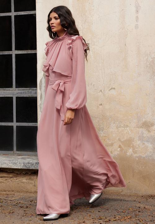 Trendyol - Dusty Rose Ruffle Detailed Chiffon Evening Dress