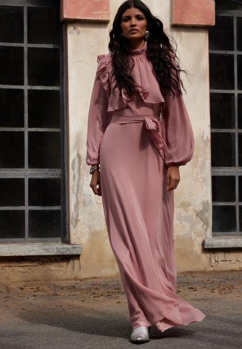 Trendyol - Dusty Rose Ruffle Detailed Chiffon Evening Dress