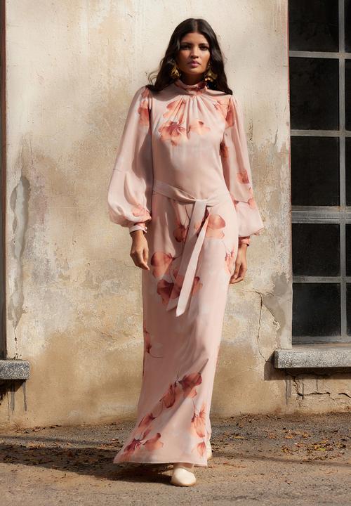 Trendyol - Powder Floral Print Belted Dress