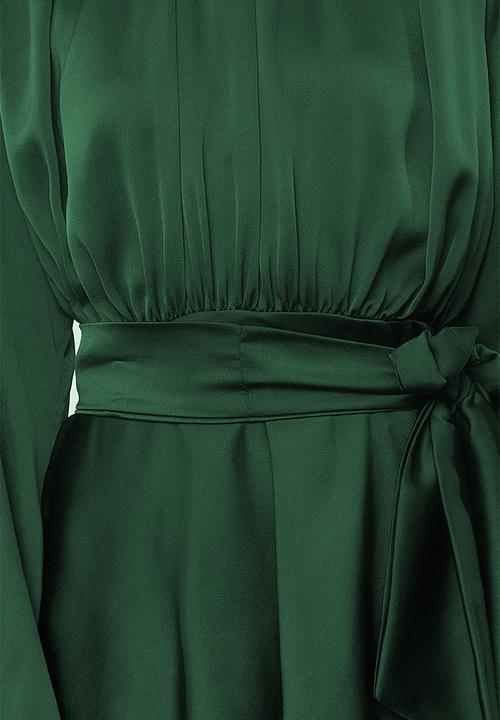 Trendyol - Dark Green Tiered Satin Evening Dress