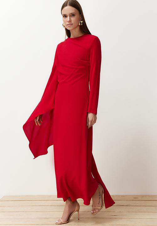 Trendyol - Shawl Detailed Evening Dress - red