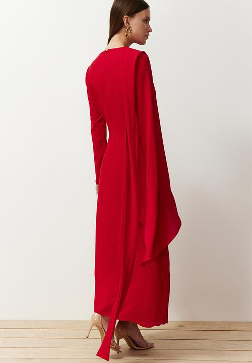Trendyol - Shawl Detailed Evening Dress - red