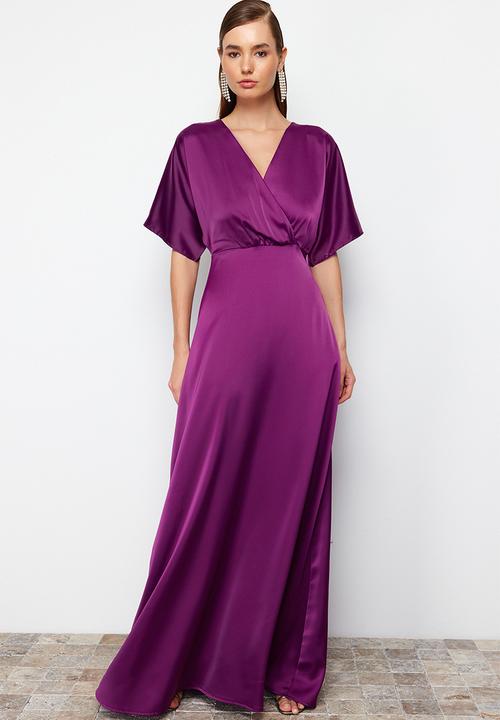 Satin A-line Dress - Plum