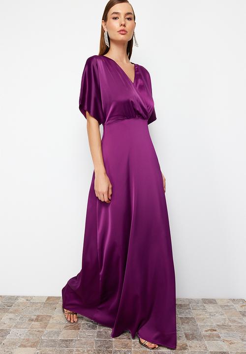 Trendyol - Satin A-line Dress - Plum 