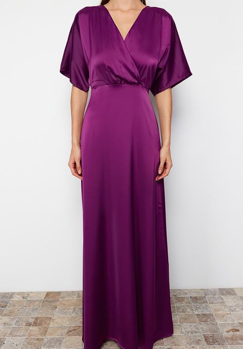 Trendyol - Satin A-line Dress - Plum 