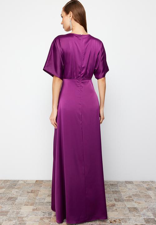 Trendyol - Satin A-line Dress - Plum 