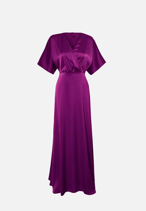 Trendyol - Satin A-line Dress - Plum 