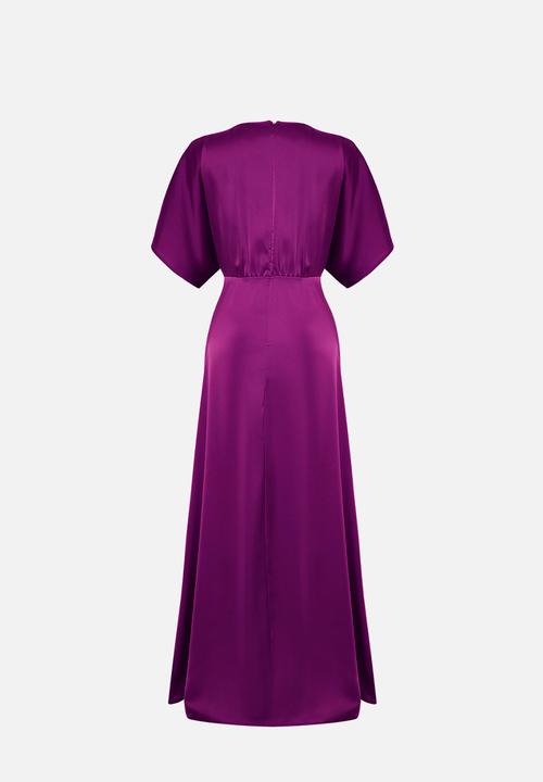 Trendyol - Satin A-line Dress - Plum 