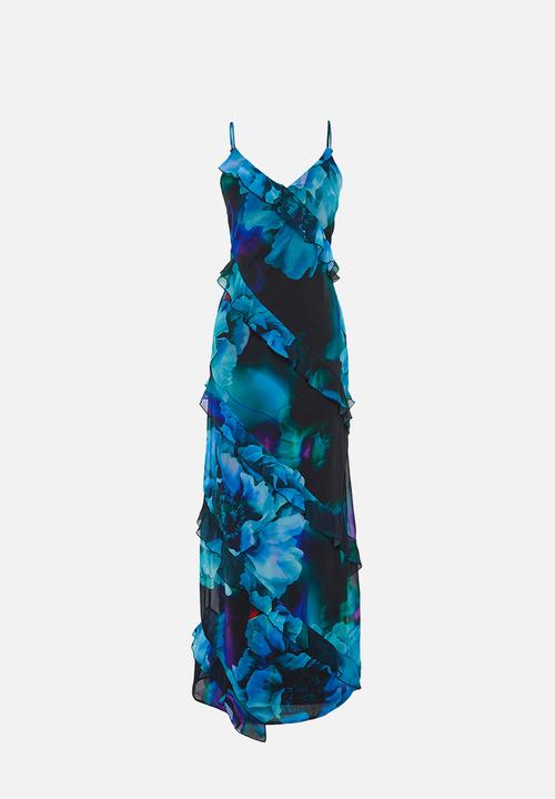 Trendyol - Ruffled Woven Long Evening Dress - blue