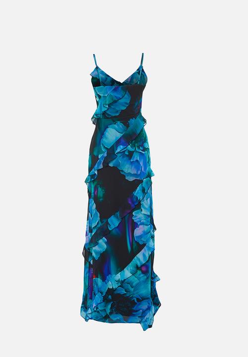 Trendyol - Ruffled Woven Long Evening Dress - blue