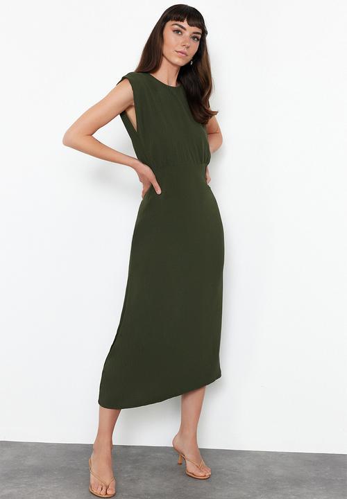 Trendyol - A-Line Midi Woven Dress - Khaki 