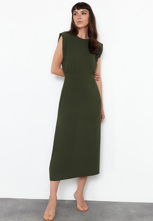 Trendyol - A-Line Midi Woven Dress - Khaki 