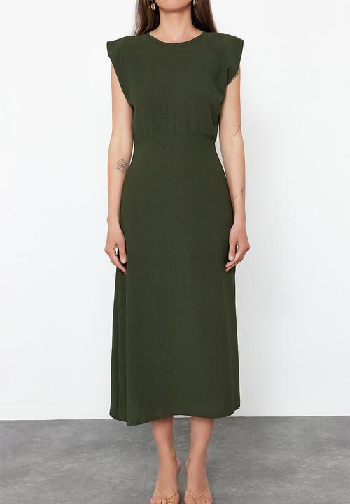 Trendyol - A-Line Midi Woven Dress - Khaki 