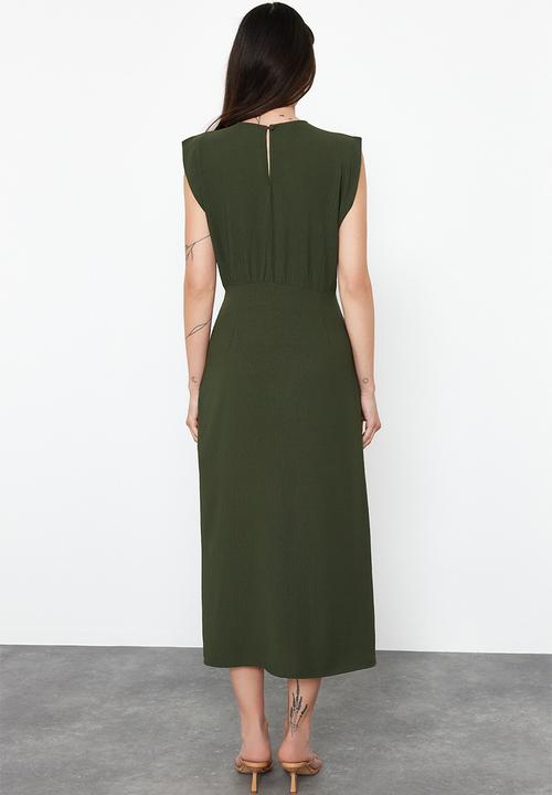 Trendyol - A-Line Midi Woven Dress - Khaki 