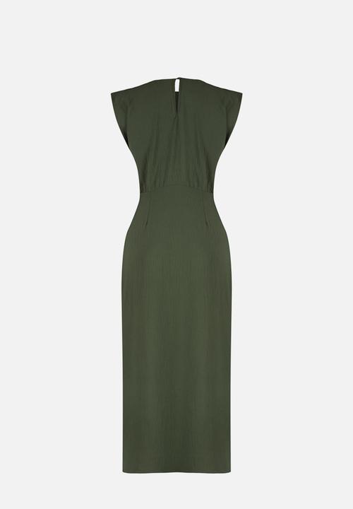 Trendyol - A-Line Midi Woven Dress - Khaki 