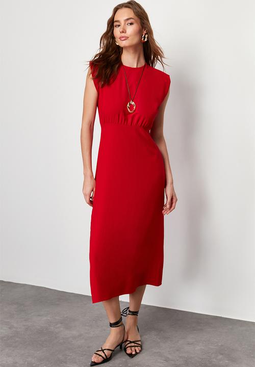Trendyol - A-Line Sleeveless Midi Woven Dress - Red 