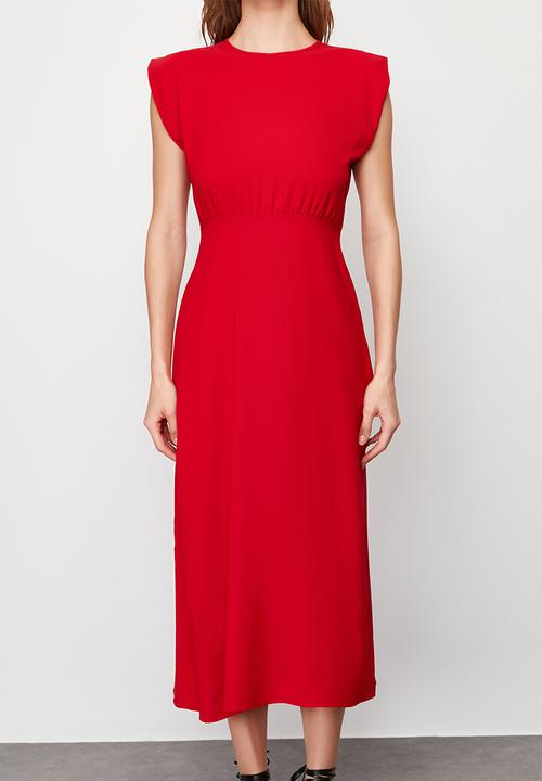 Trendyol - A-Line Sleeveless Midi Woven Dress - Red 