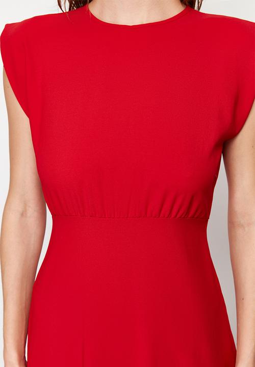 Trendyol - A-Line Sleeveless Midi Woven Dress - Red 