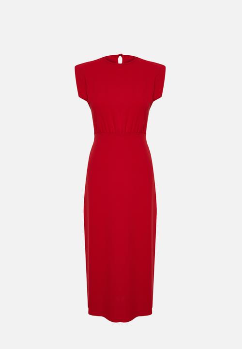 Trendyol - A-Line Sleeveless Midi Woven Dress - Red 