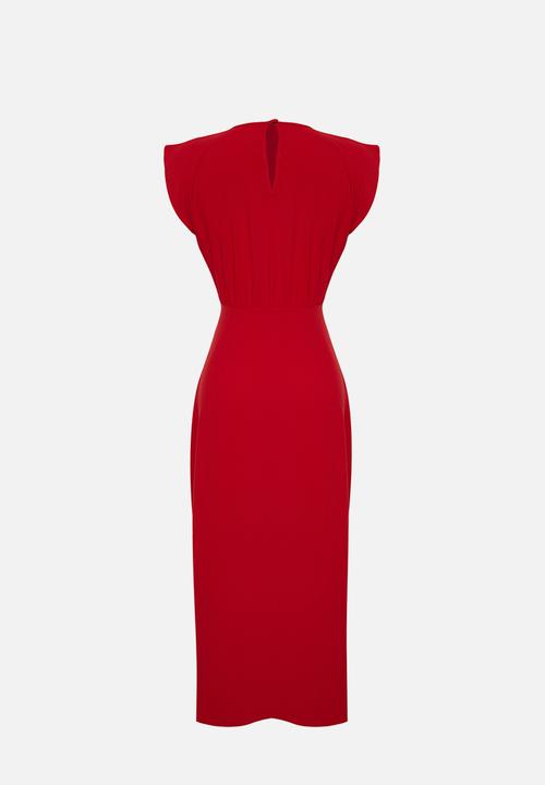 Trendyol - A-Line Sleeveless Midi Woven Dress - Red 