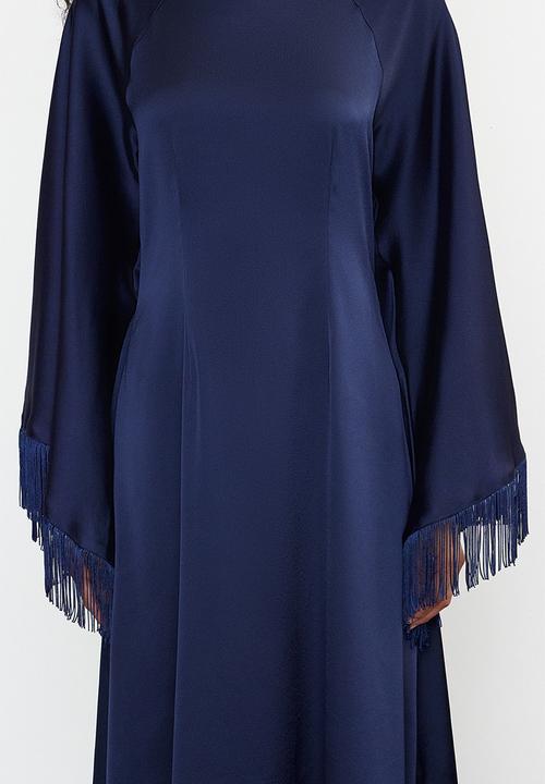 Trendyol - Ostrich Feather Detailed Evening Dress - Navy Blue 